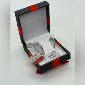 Sterling Silver & Diamonds 1” Hoop Earrings One Inch